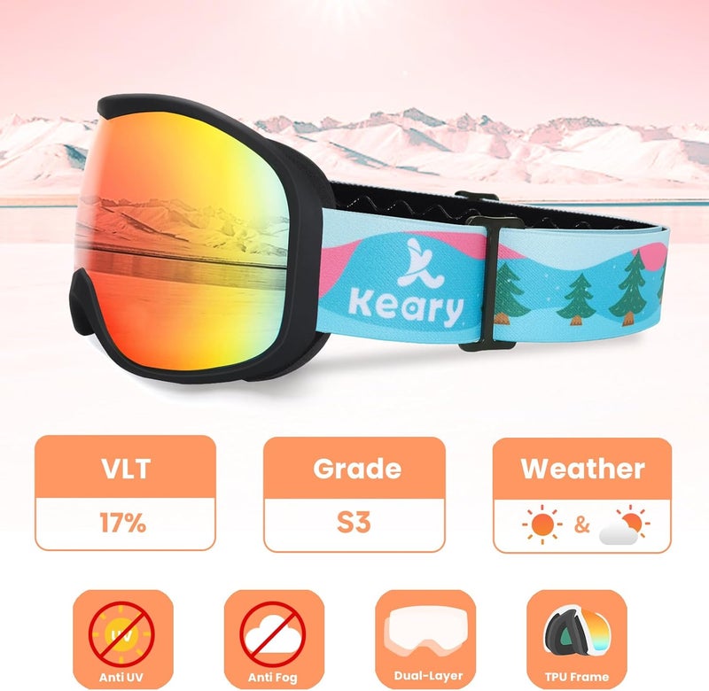 Keary Kids Ski Goggles for 3-14 Snowboard Goggles Kids Toddler Boys Girls Youth Snow Goggles 100% UV Protection Anti-Fog - Image 2